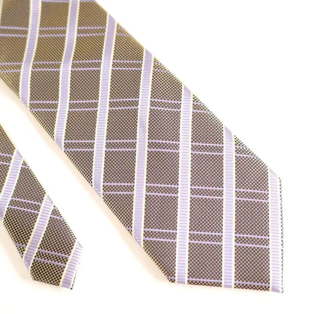 Haggar Black Gold‎ Check Purple Striped Woven Polyester Tie
